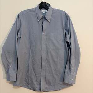 Hathaway Wrinkle Free Pinpoint Oxford Shirt Mens 16 34 Blue Check Made in USA